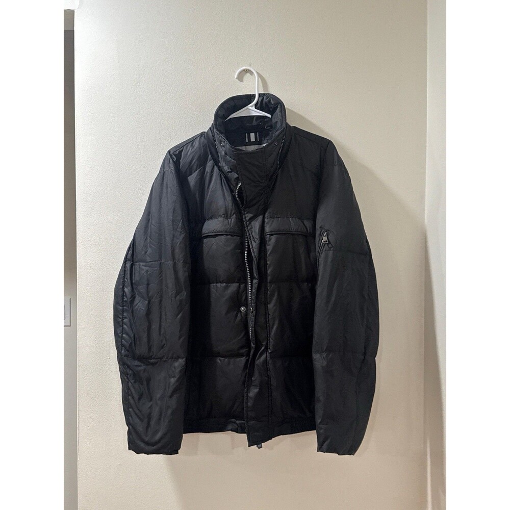 Marc New York Mens Black Horizon Hidden Hood Faux Fur Puffer Jacket Coat Size L